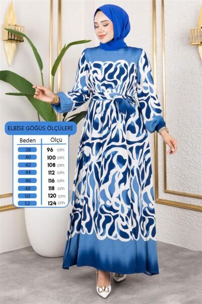 Batik Desenli Tesettür Elbise İndigo