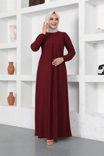 A Pile Model Elbise BORDO - Thumbnail