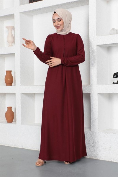 A Pile Model Elbise BORDO - Thumbnail