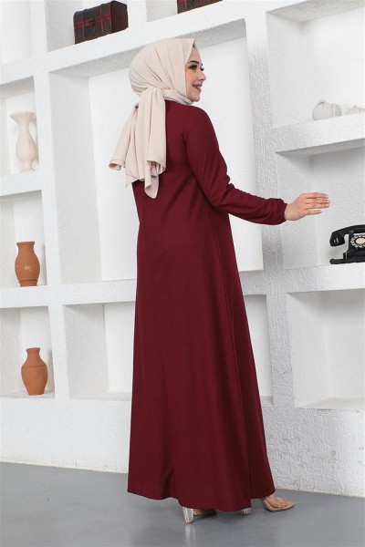 A Pile Model Elbise BORDO - Thumbnail