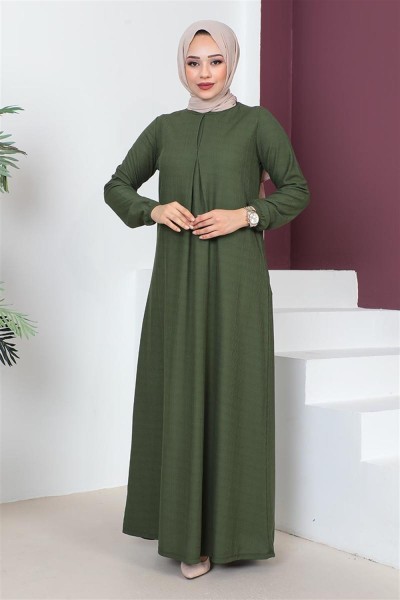 A Pile Model Elbise KOYU HAKİ - Thumbnail