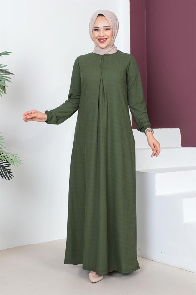 A Pile Model Elbise KOYU HAKİ - Thumbnail