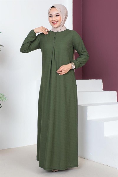 A Pile Model Elbise KOYU HAKİ - Thumbnail