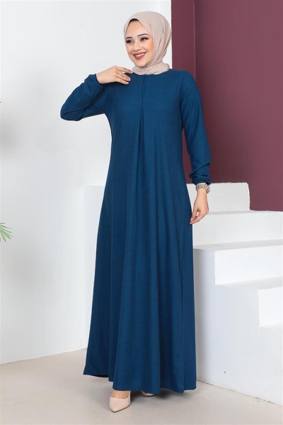 CAVENE - A Pile Model Elbise KOYU İNDİGO