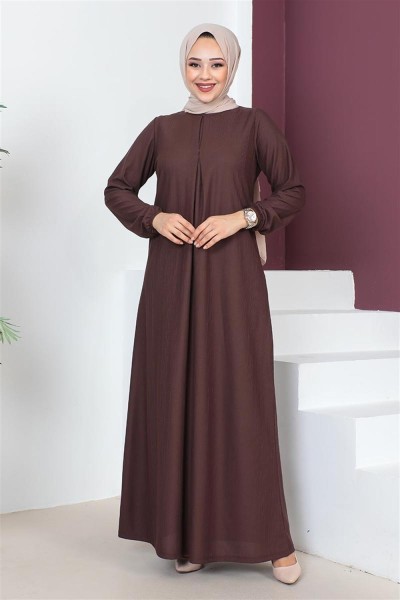 A Pile Model Elbise KOYU TABA - Thumbnail