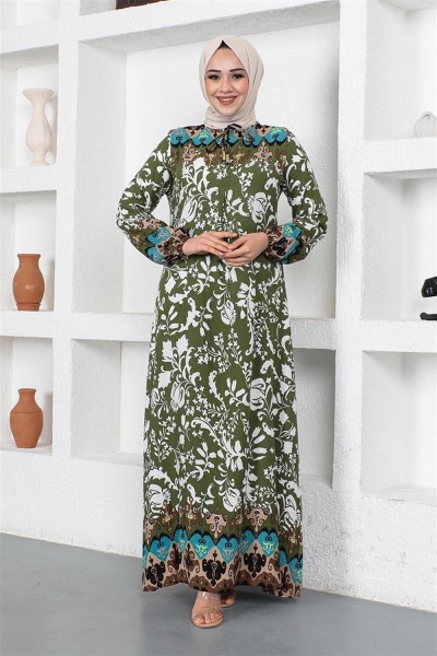 SGS - A Pile Model Tesettür Elbise HAKİ