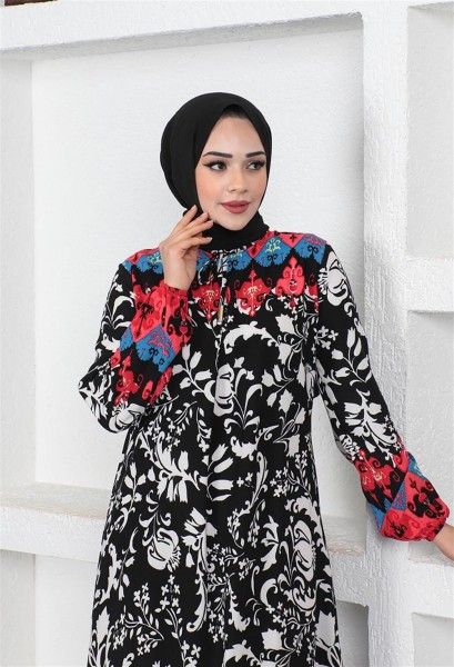 A Pile Model Tesettür Elbise SİYAH - Thumbnail