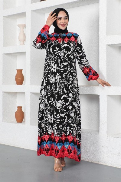 A Pile Model Tesettür Elbise SİYAH - Thumbnail