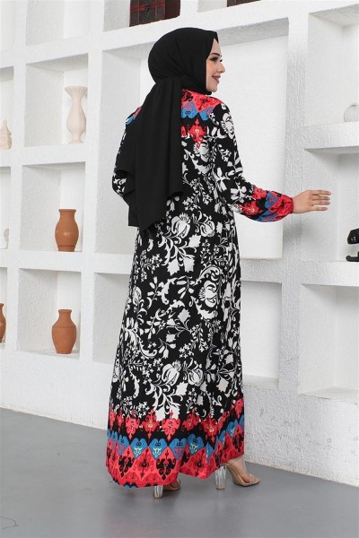 A Pile Model Tesettür Elbise SİYAH - Thumbnail