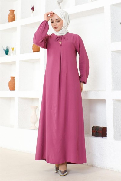 A Pile Viskon Elbise GÜL KURUSU - Thumbnail