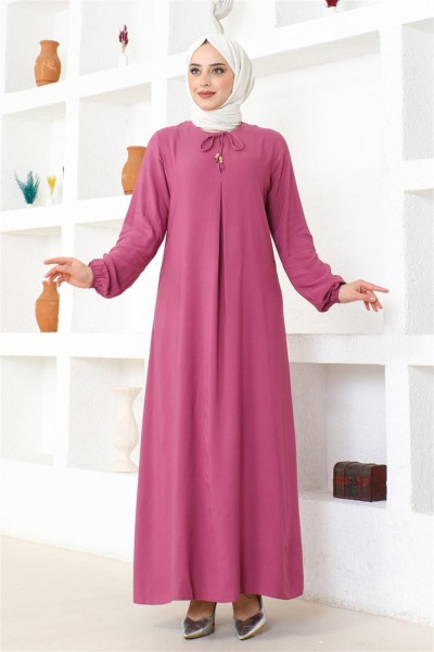 A Pile Viskon Elbise GÜL KURUSU - Thumbnail