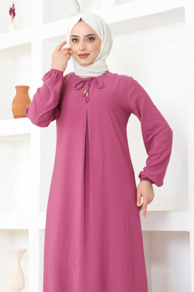 A Pile Viskon Elbise GÜL KURUSU - Thumbnail