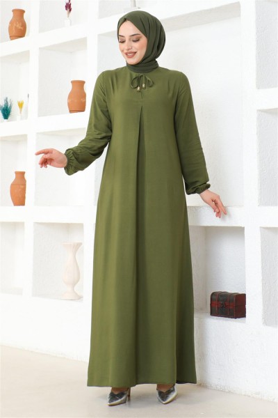 A Pile Viskon Elbise HAKİ - Thumbnail