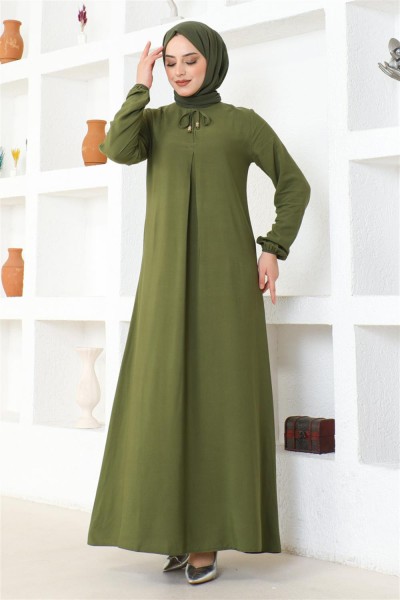 A Pile Viskon Elbise HAKİ - Thumbnail