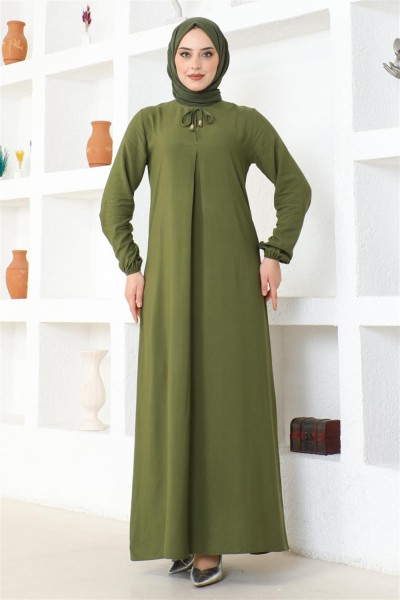 A Pile Viskon Elbise HAKİ - Thumbnail