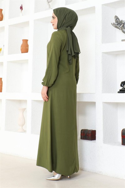 A Pile Viskon Elbise HAKİ - Thumbnail