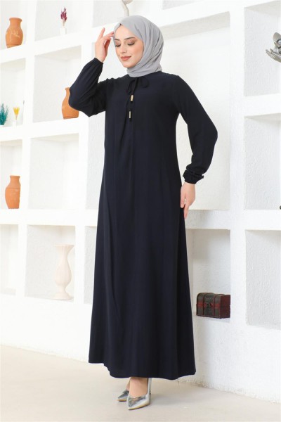 A Pile Viskon Elbise LACİVERT - Thumbnail