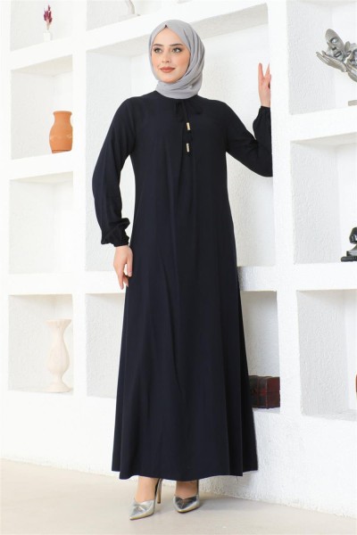 A Pile Viskon Elbise LACİVERT - Thumbnail