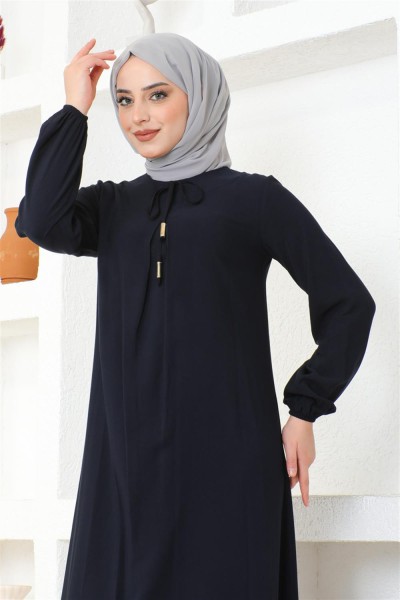 A Pile Viskon Elbise LACİVERT - Thumbnail