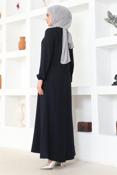 A Pile Viskon Elbise LACİVERT - Thumbnail