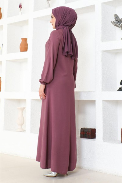 A Pile Viskon Elbise LİLA - Thumbnail