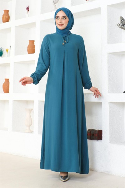 A Pile Viskon Elbise PETROL - Thumbnail