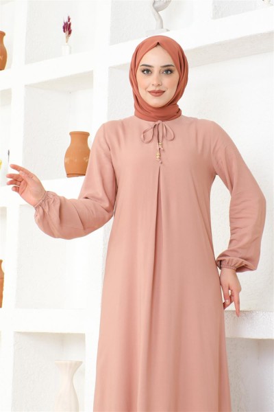 A Pile Viskon Elbise PUDRA - Thumbnail