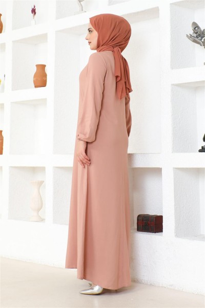 A Pile Viskon Elbise PUDRA - Thumbnail