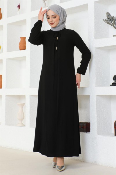 A Pile Viskon Elbise SİYAH - Thumbnail