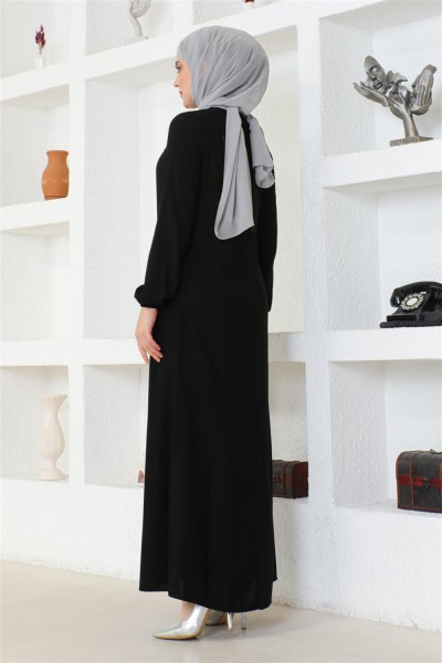 A Pile Viskon Elbise SİYAH - Thumbnail