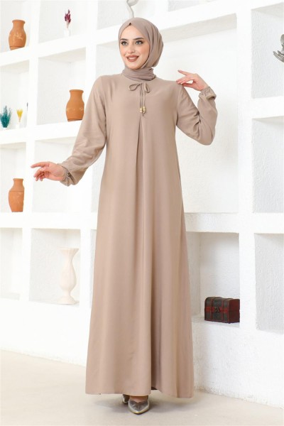 A Pile Viskon Elbise VİZON - Thumbnail