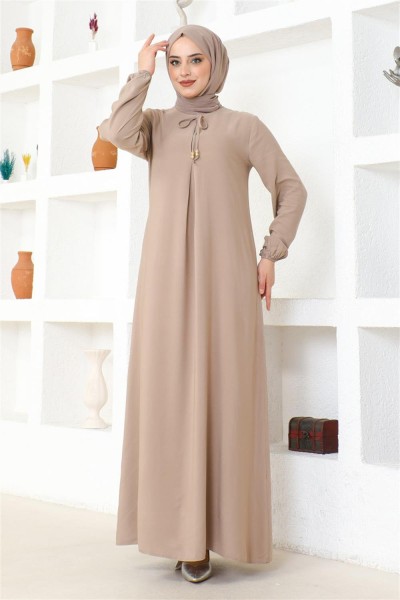 A Pile Viskon Elbise VİZON - Thumbnail