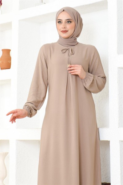 A Pile Viskon Elbise VİZON - Thumbnail