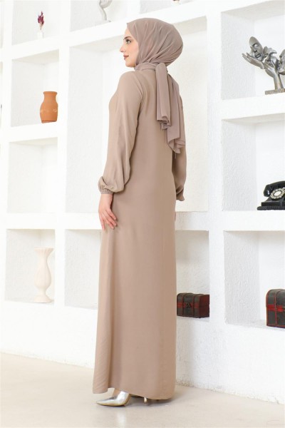 A Pile Viskon Elbise VİZON - Thumbnail