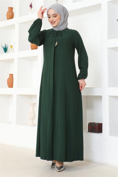 A Pile Viskon Elbise ZÜMRÜT YEŞİLİ - Thumbnail