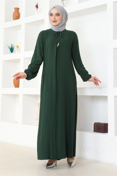 A Pile Viskon Elbise ZÜMRÜT YEŞİLİ - Thumbnail