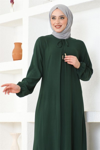 A Pile Viskon Elbise ZÜMRÜT YEŞİLİ - Thumbnail