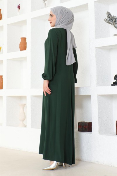 A Pile Viskon Elbise ZÜMRÜT YEŞİLİ - Thumbnail