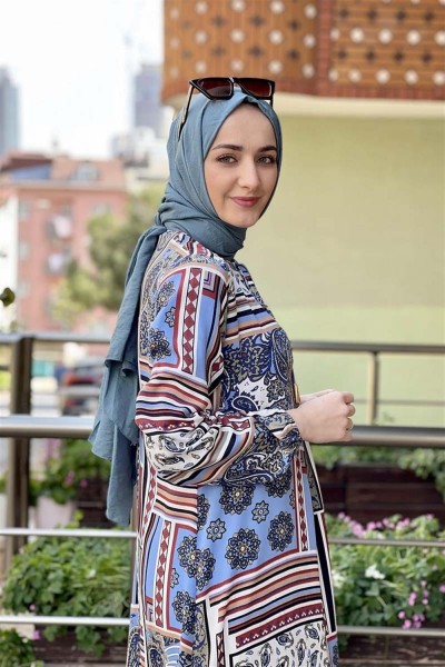 SGS - A Pileli Desenli Elbise KİREMİT