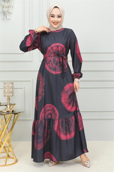 SGS - Aerobin Desenli Elbise BORDO