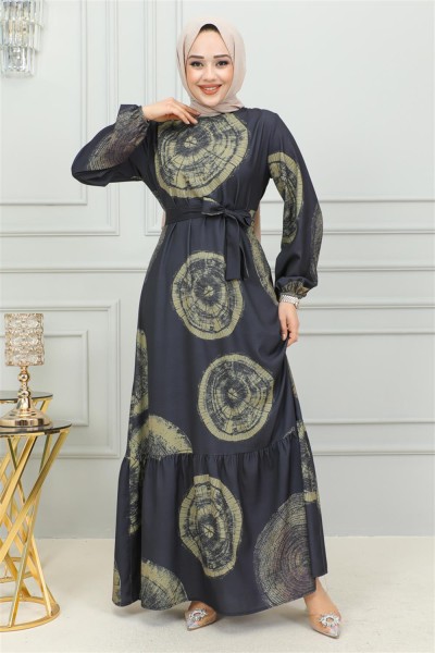 Aerobin Desenli Elbise HAKİ - Thumbnail