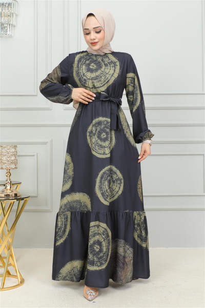 Aerobin Desenli Elbise HAKİ - Thumbnail