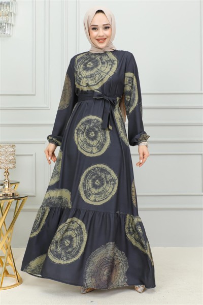 Aerobin Desenli Elbise HAKİ - Thumbnail