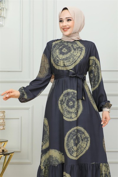 Aerobin Desenli Elbise HAKİ - Thumbnail