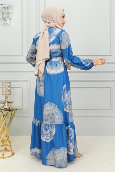 Aerobin Desenli Elbise İNDİGO - Thumbnail