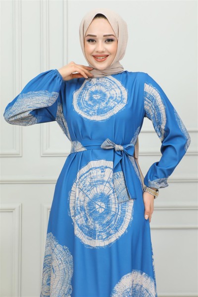 Aerobin Desenli Elbise İNDİGO - Thumbnail