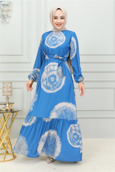 Aerobin Desenli Elbise İNDİGO - Thumbnail