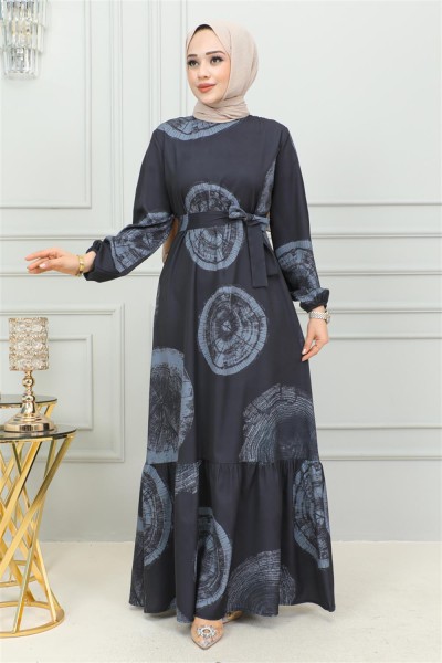 Aerobin Desenli Elbise LACİVERT - Thumbnail