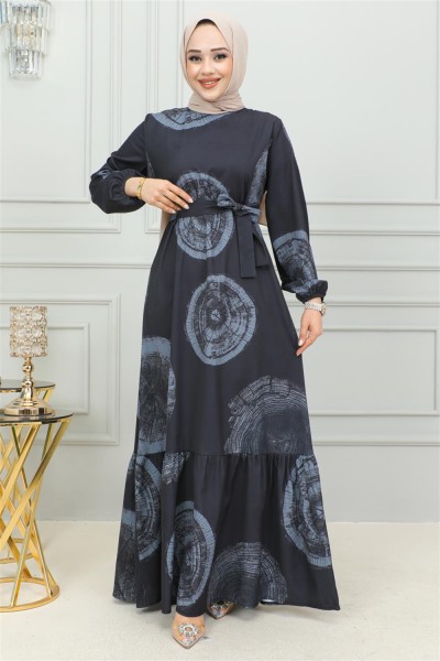 Aerobin Desenli Elbise LACİVERT - Thumbnail