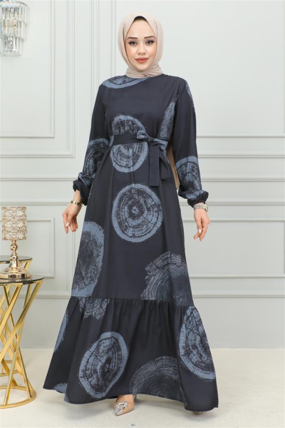 Aerobin Desenli Elbise LACİVERT - Thumbnail